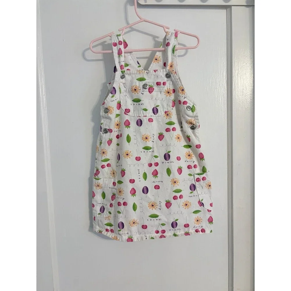 Oshkosh B'gosh Vintage 90's fruit and floral print overall white dress Size 5